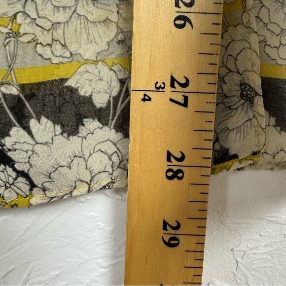 Cabi Yellow & Grey Floral Boho 3/4 Sleeve Blouse Womens S Sheer Puff Sleeve Top - Picture 11 of 12